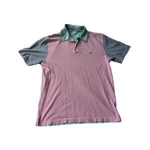 Vineyard Vines Shirt Men S Pink Green Striped Polo Short Sleeve 100% Pima Cotton